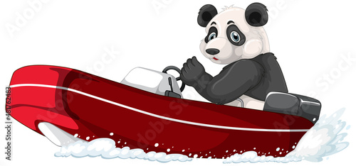 Panda on a motor boat in cartoon style