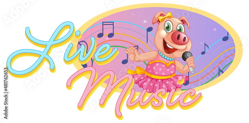 Live Music logo with little pig singing