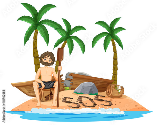 A man on deserted island isolated