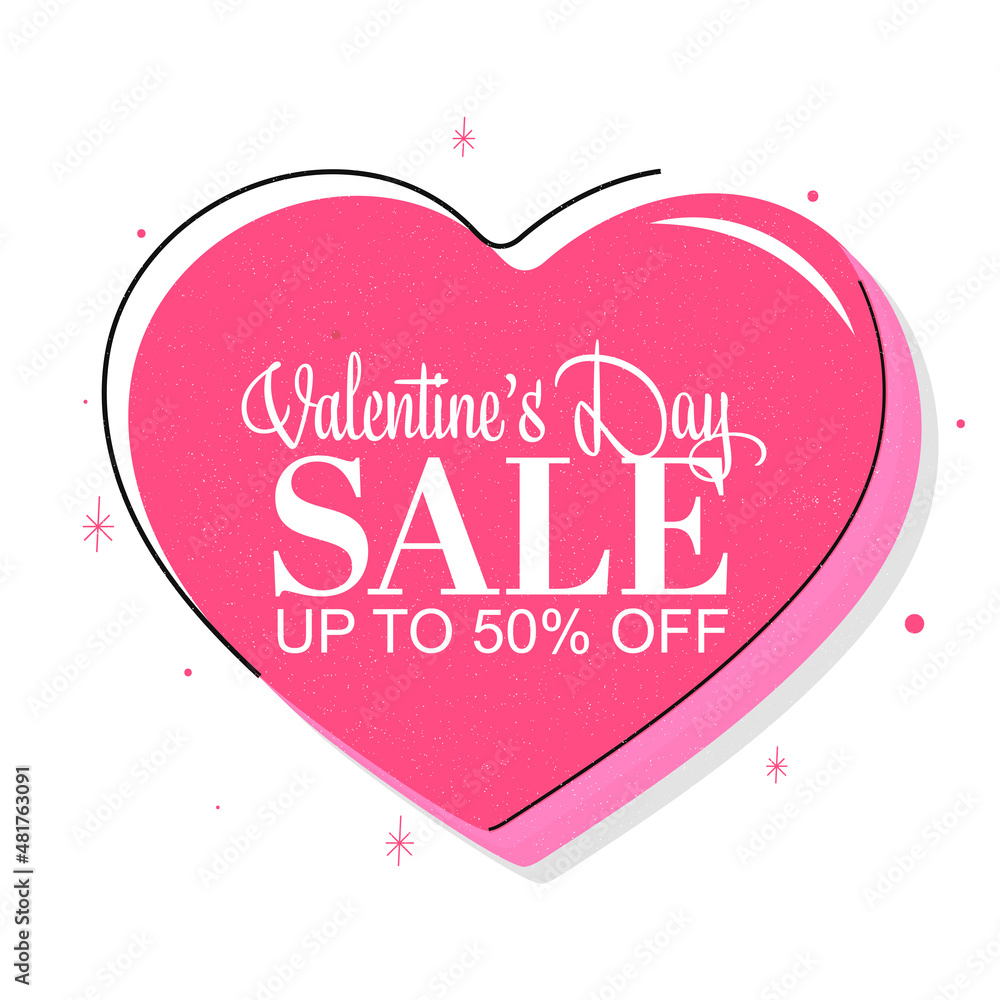 UP TO 50% Off For Valentine's Day Sale Poster Design In Heart Shape.