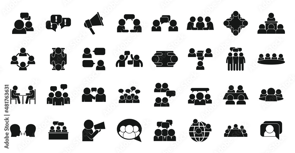 Discussion icons set simple vector. Talking person Discussion icons set simple vector. Talking person