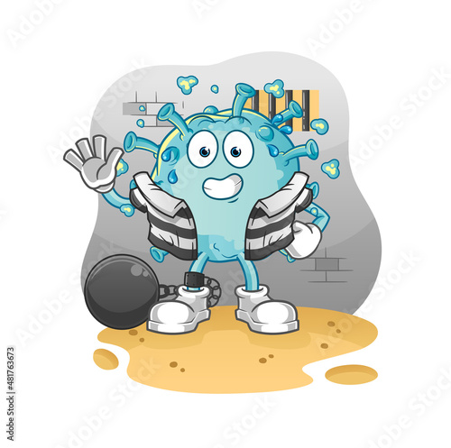 corona virus criminal in jail. cartoon character