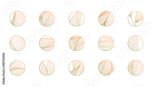 Vector set of abstract wavy minimal line organic circle logos. Marble line emblem for business, badge, print, icon, highlight stories. Nature, landscape, meditation, spa, cosmetics concepts.