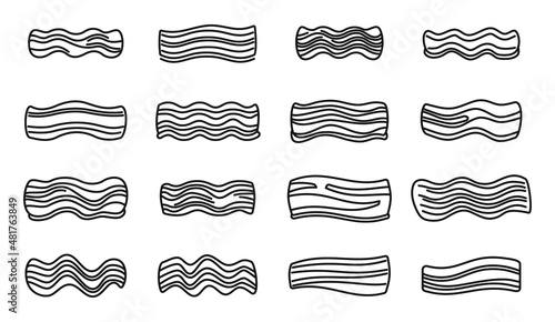 Bacon icons set outline vector. Meet food