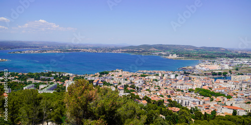 Sete top view aerial panorama of the city port of town in Herault in Occitanie France