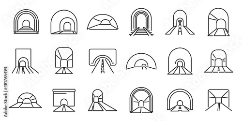 Tunnel icons set outline vector. Rail track photo