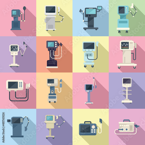 Ventilator Medical Machine icons set flat vector. Air ventilator