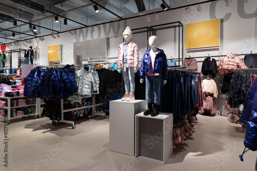 interior of a boutique selling fashionable clothes for children