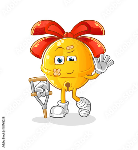 jingle bell sick with limping stick. cartoon mascot vector