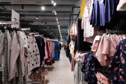 Rows of merchandise during a sale in an adult fashion store