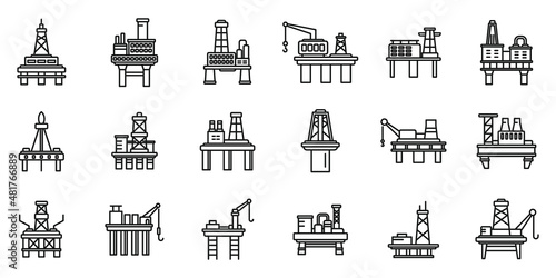 Sea drilling rig icons set outline vector. Oil industry