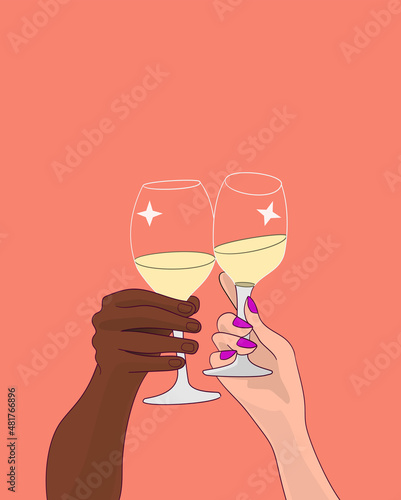 valentine couple holding glass of champagne happy valentines day