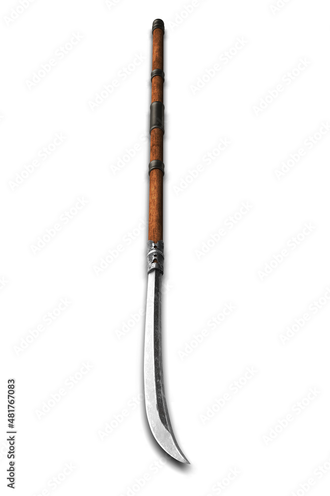 Naginata - traditional japanese weapon on white background 3d illustration Naginata - traditional japanese weapon on white background 3d illustration