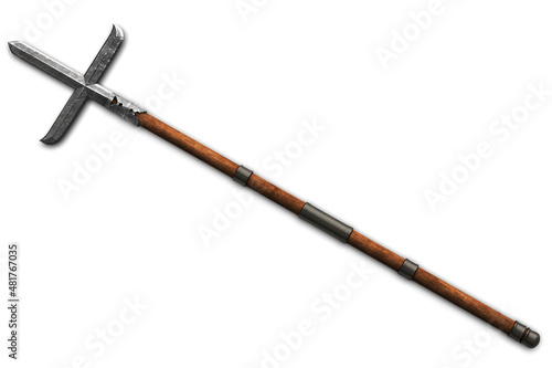 Jumonji yari - traditional japanese weapon on white background 3d illustration