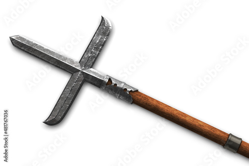 Jumonji yari - traditional japanese weapon on white background 3d illustration