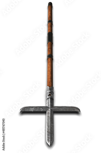 Jumonji yari - traditional japanese weapon on white background 3d illustration photo