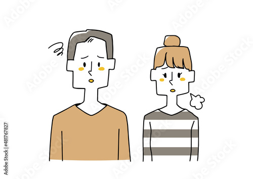 
がっかりしている夫婦　コミカルな手書きの人物　ベクター線画にシンプルな色つけ　
