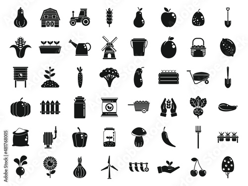 Eco farming icons set simple vector. Agriculture farmer