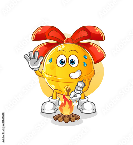 jingle bell roasting marshmallows. cartoon mascot vector