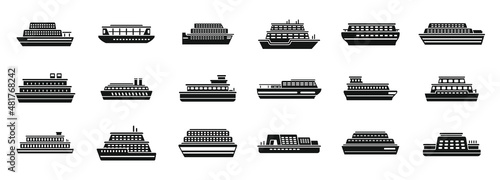 Fotografering Ferry icons set simple vector. Boat delivery