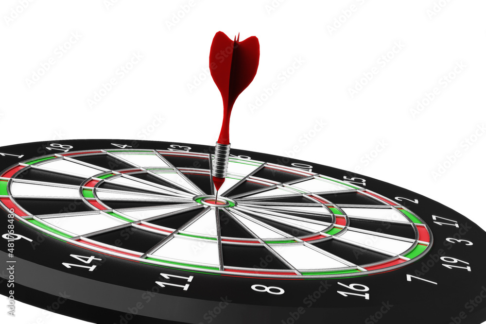 Fototapeta premium Classic darts board with Arrow isolated on white background 3d illustration