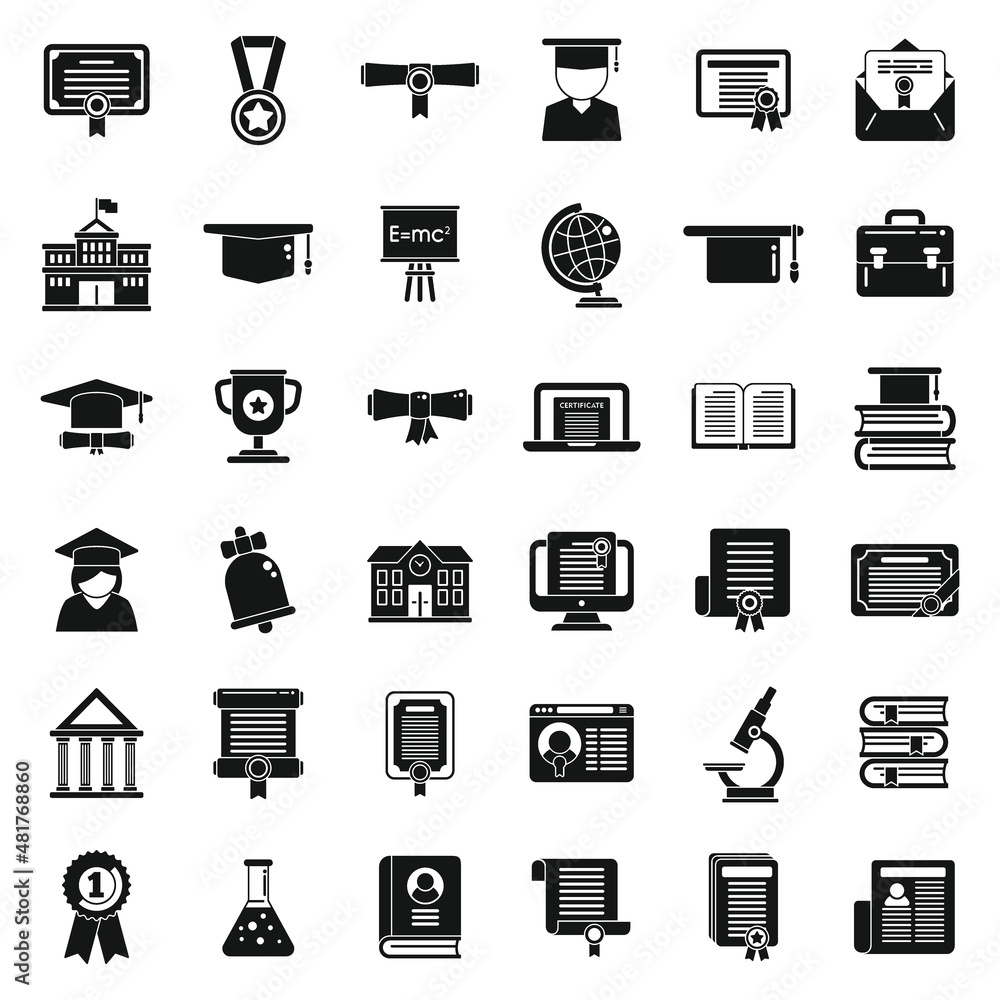 Degree icons set simple vector. Academic bachelor Degree icons set simple vector. Academic bachelor