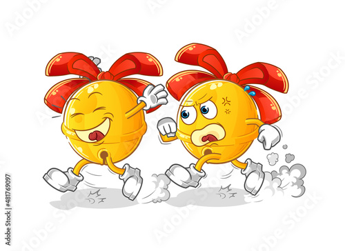 jingle bell play chase cartoon. cartoon mascot vector