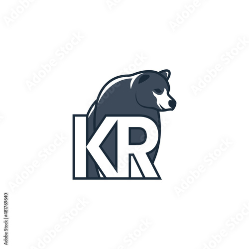 KR Letter logo vector with Bear. It is suitable for various businesses, especially the bear animal character.