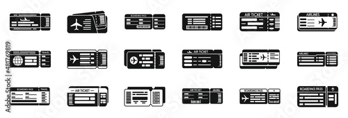 Airline tickets icons set simple vector. Travel trip