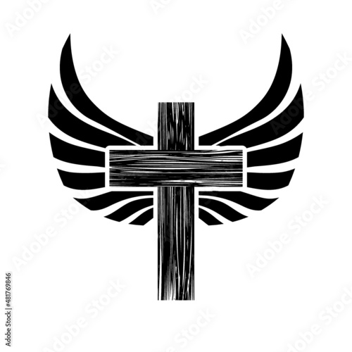 Christian cross with wings icon isolated on white background