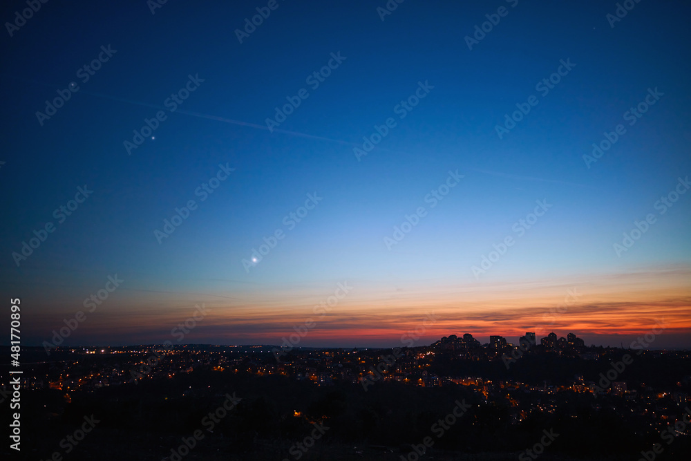Milky Way stars and planets on colorful evening - morning sky.