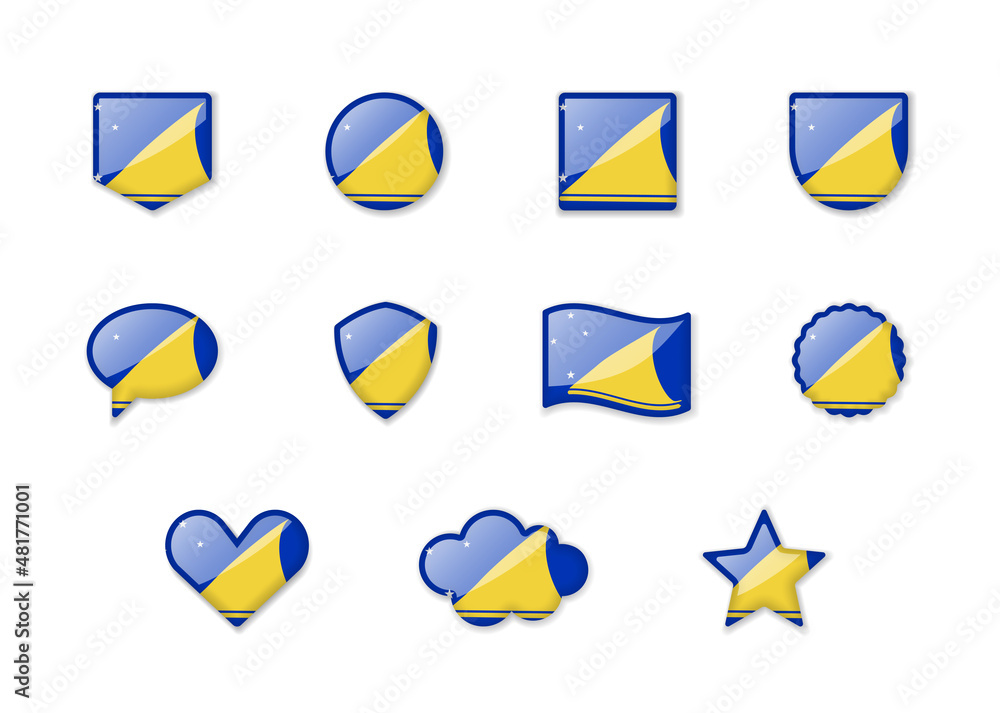 Tokelau - set of shiny flags of different shapes. Tokelau - set of shiny flags of different shapes.