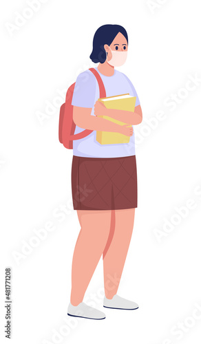 Schoolgirl with books semi flat color vector character. Standing figure. Full body person on white. Attending school isolated modern cartoon style illustration for graphic design and animation