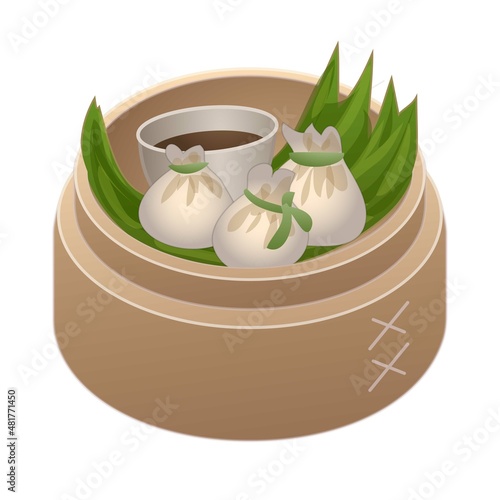 Chinese dumplings icon cartoon vector. Asian food