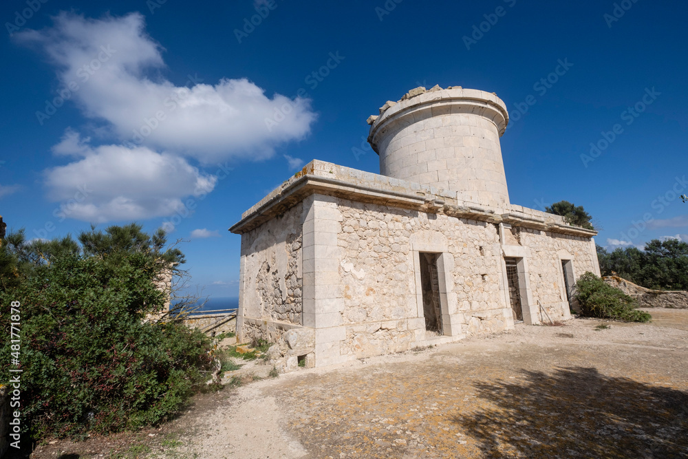 Far Vell lighthouse, (Na Popia), Sa Dragonera natural park, Mallorca, Balearic Islands, Spain