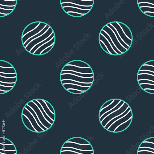 Line Planet Jupiter icon isolated seamless pattern on black background. Vector