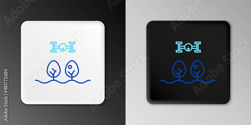 Line Smart farm with drone control and tree icon isolated on grey background. Innovation technology for agricultural company. Colorful outline concept. Vector