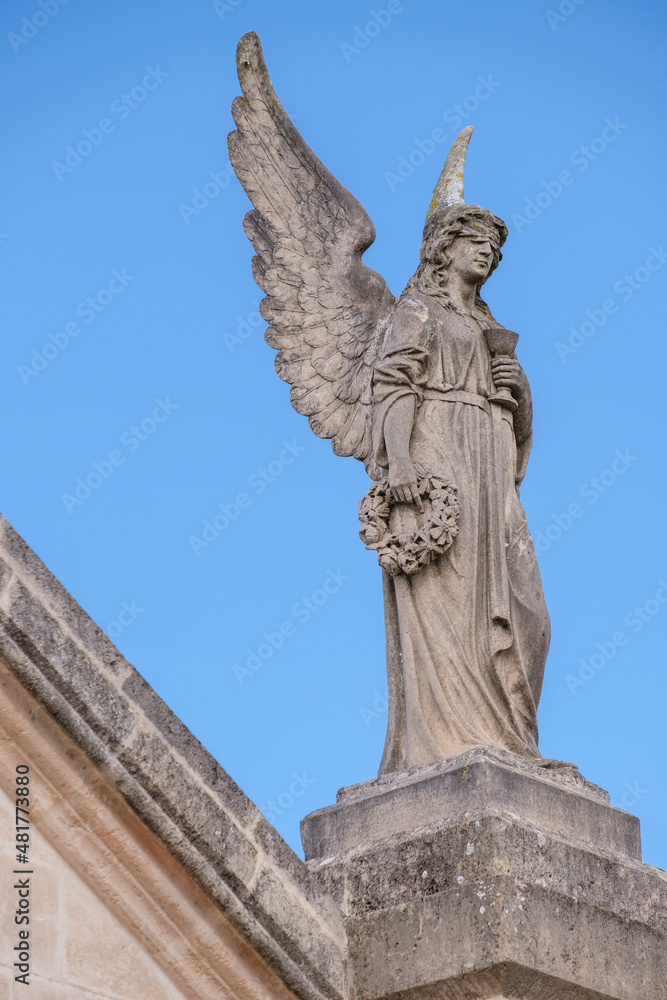 angels of the main portal, Llucmajor cemetery, Mallorca, Balearic Islands, Spain