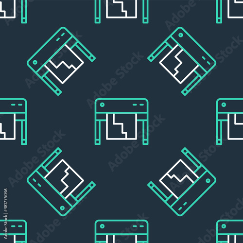 Line Plotter icon isolated seamless pattern on black background. Large format multifunction printer. Polygraphy, printshop service. Vector