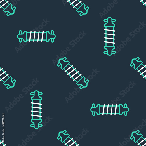 Line Bicycle suspension icon isolated seamless pattern on black background. Vector