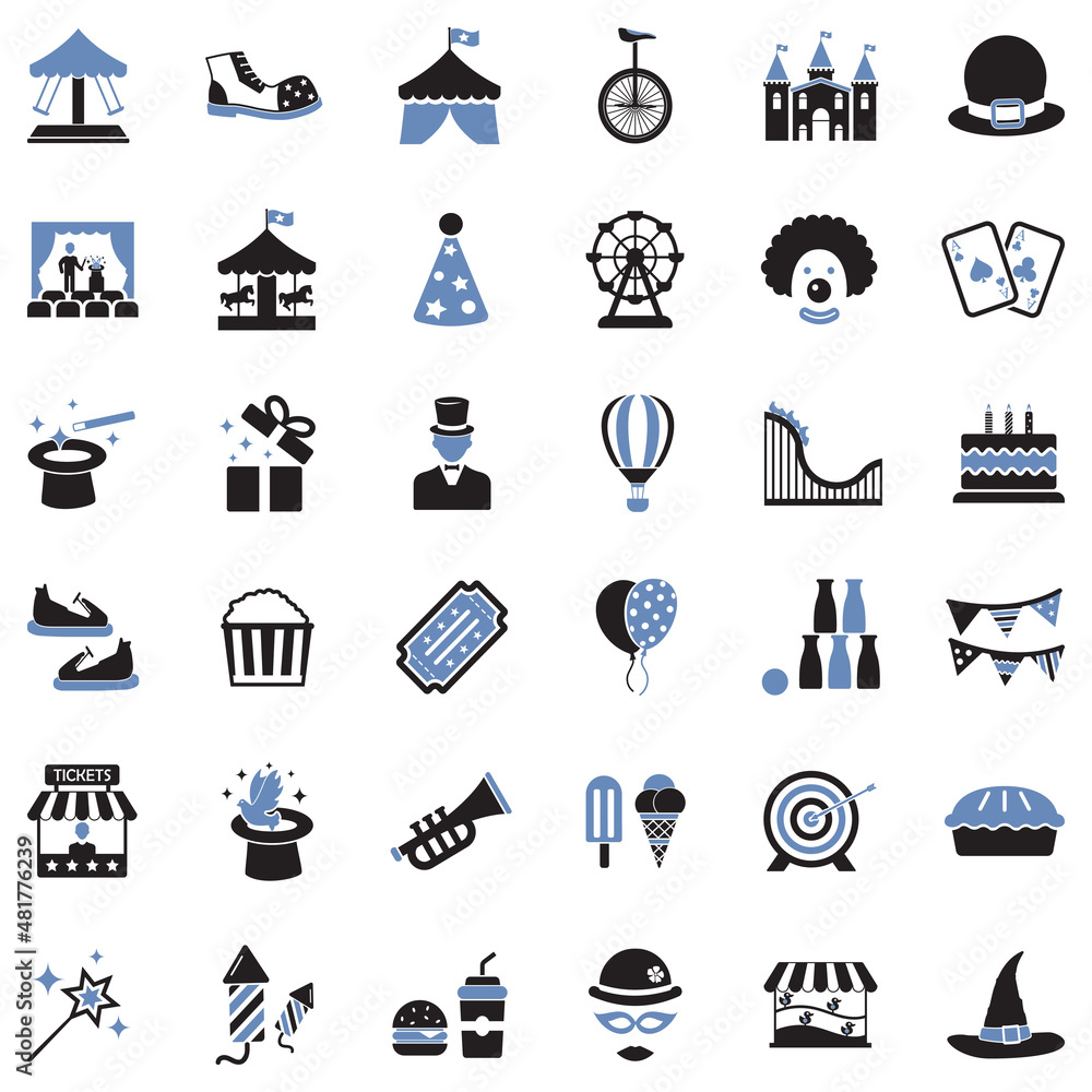 Amusement Park Icons. Two Tone Flat Design. Vector Illustration. Amusement Park Icons. Two Tone Flat Design. Vector Illustration.
