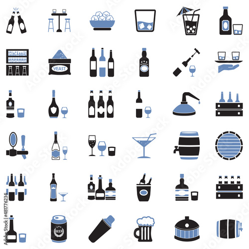 Alcoholic Drinks Icons. Two Tone Flat Design. Vector Illustration.