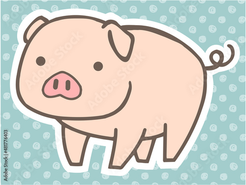 手描きのブタのイラスト_白フチ