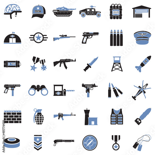 Army Icons. Two Tone Flat Design. Vector Illustration.