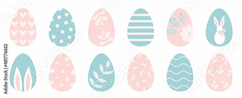 Set of easter eggs in in pastel colors