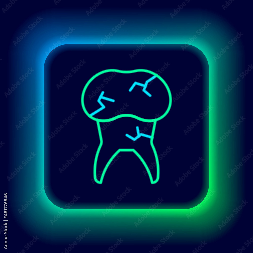 Glowing neon line Tooth with caries icon isolated on black background. Tooth decay. Colorful outline concept. Vector Glowing neon line Tooth with caries icon isolated on black background. Tooth decay. Colorful outline concept. Vector