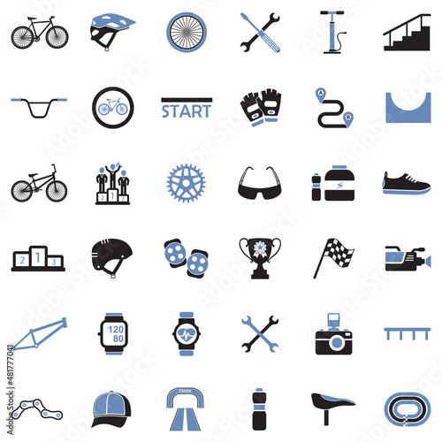 Biking Icons. Two Tone Flat Design. Vector Illustration.
