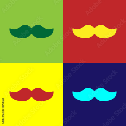 Pop art Mustache icon isolated on color background. Barbershop symbol. Facial hair style. Vector Illustration