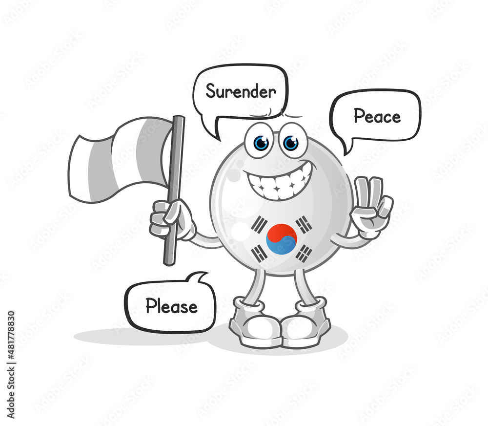 south korea hold surrender flag mascot. cartoon vector south korea hold surrender flag mascot. cartoon vector
