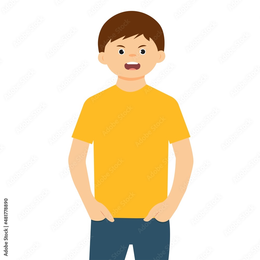 The portrait of angry boy in flat style. Human emotions. Vector illustration isolated on white background The portrait of angry boy in flat style. Human emotions. Vector illustration isolated on white background